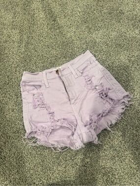 Vibrant Lavender Distressed High-Rise Jean Shorts